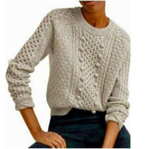 J.Crew Popcorn Cableknit Sweater Light Gray Plus Size 2XL Classic Cozy Lambswool